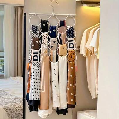 1pc Random Color Scarf Organizer Hanger, Tie Rack, Multi-Hook Scarf Holder, Scarf, Tie, Stocking Storage Organizer, Multifunctional Household Seamless Non-Slip Clothes Hanger