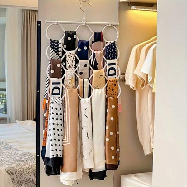 1pc Random Color Scarf Organizer Hanger, Tie Rack, Multi-Hook Scarf Holder, Scarf, Tie, Stocking Storage Organizer, Multifunctional Household Seamless Non-Slip Clothes Hanger