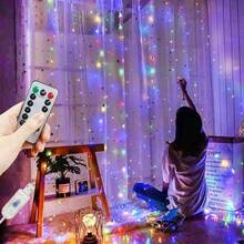 1 pieza Luces LED de cortina con 8 modos alimentadas por USB para ambiente festivo interior, decoración colgante para bodas, fiesta de cumpleaños, dormitorio, ventana, decoración de pared de fondo de sala de estar (control remoto no incluido, batería no incluida) - Luz de cortina USB - Ver 10