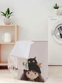 1 szt. Składane pudełko do przechowywania z grafiką portretową, składany kosz na pranie z drewnianą rączką, składany kosz na brudne ubrania do łazienki - Wielokolorowe - Zobacz 4