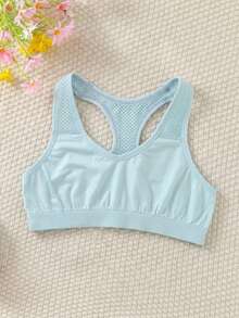 4pcs Girls' Minimalist Solid Color Knit Fashion Sports Camisole Casual Set, Seamless Comfortable Breathable Hollow Shoulder Strap Design, Suitable For Running And General Workout Sports Bra - Multicolor - View 3
