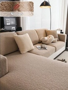 1pc Solid Color Thick Sofa Cover, High Stretch Full Wrap Design, Machine Washable, Soft Jacquard Fabric, Suitable For Various Sofa Sizes, Classic American Style - Apricot - View 1