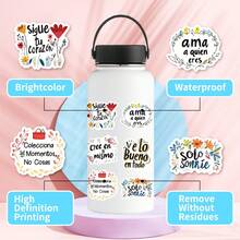 50pcs Inspirational Letter Stickers, Motivational Spanish Language Cartoon Waterproof Durable Stickers Suitable For Water Bottles, Cups, Guitars, Luggage, Phone Cases, Laptops, Skateboards, Gifts School Supplies - Multi-color a - View 2