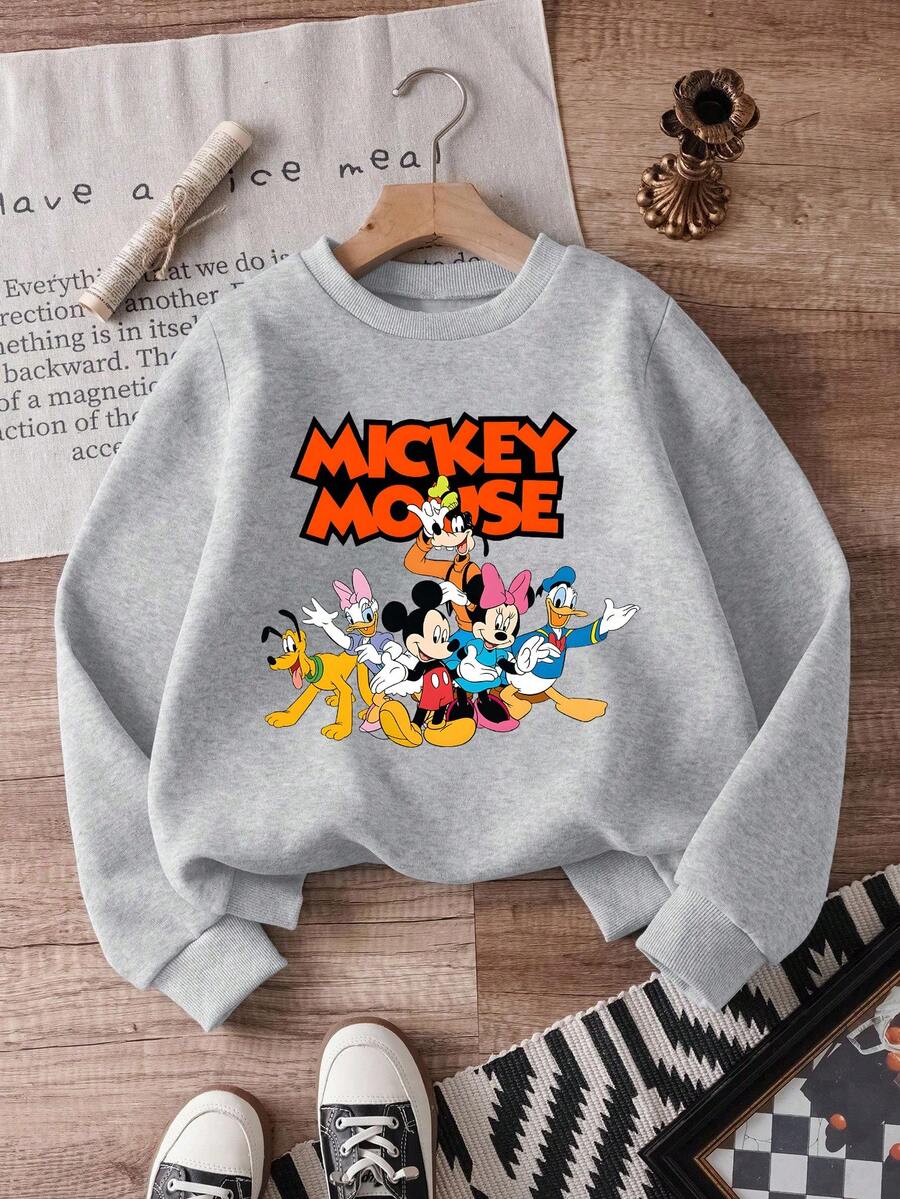 Disney Official Licensed Playful Group Of Mickey Mouse And Friends Print Boys Fun Sweatshirt Comfortable And Versatile Perfect For Family Gatherings And Park Play To Create Lively Looks - 灰色 - 查看 1