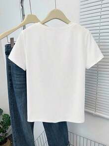 2026 Summer ShirtTaskSense Coffee Beans Embroidery Graphic Round Neck Women T-ShirtLoose And Comfortabletops De Mujer - 白色 - 查看 2