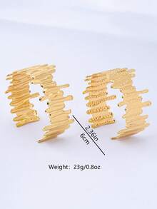 1 pieza Brazalete ancho geométrico asimétrico elegante y exagerado de estilo vintage para mujeres, adecuado para fiestas, banquetes y uso diario - Amarillo Oro - Ver 6