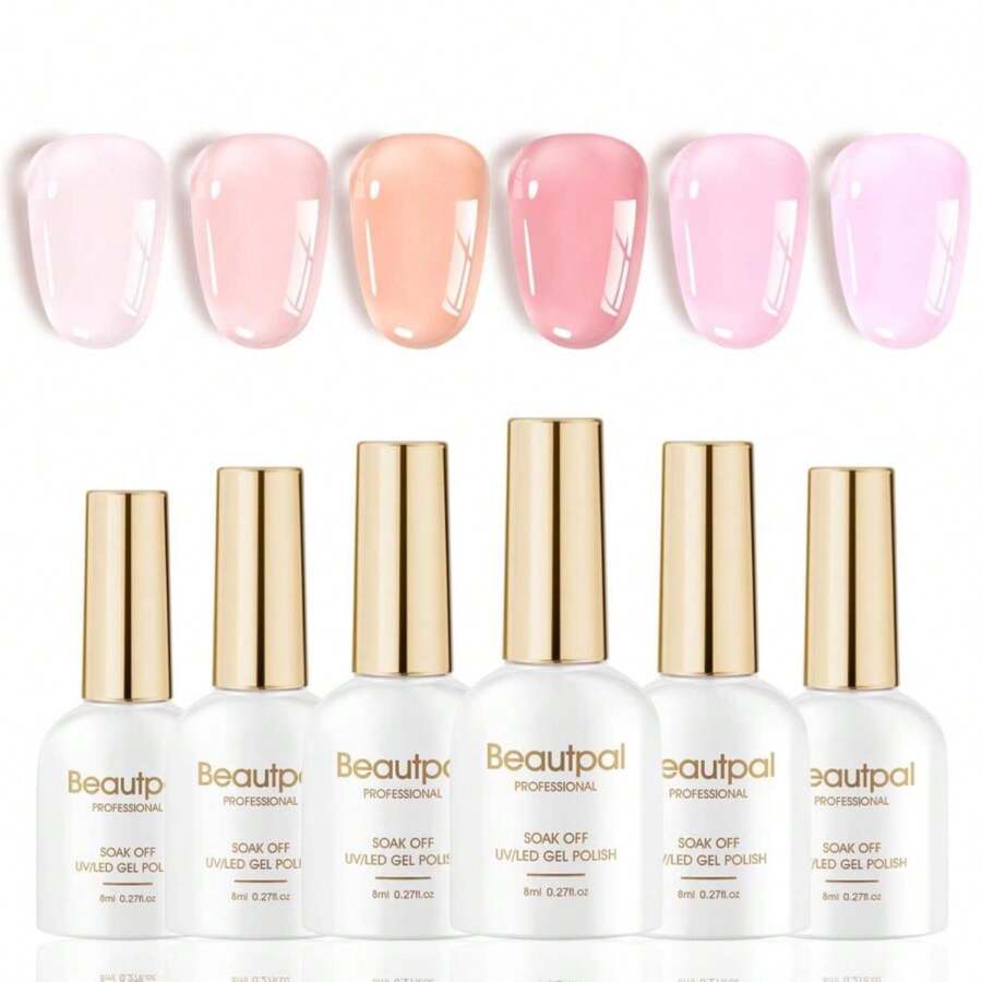 Larvall Beautpal Milky Jelly Gel Nail Polish Set Of 6 Colors 8ml Nude Pink Transparent Gel Polish Sheer Nude Gel Polish Kit For Salon Gel Manicure And Nail Art DIY At Home - ColorB - 查看 1
