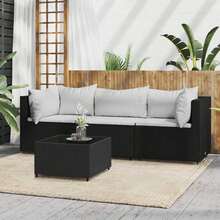 vidaXL 4-Teiliges Garten-Lounge-Set Mit Kissen, Schwarz Polyrattan - 黑色 - View 1