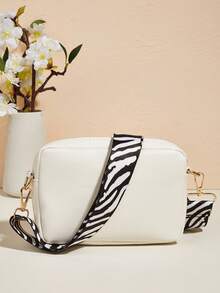 1pc Girls' Minimalist Crossbody Bag & Coin Purse, Zebra Print Adjustable Wide Strap, Fashion Flat Fabric, Ideal Gift - Multicolor - View 5