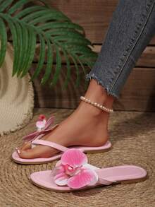 Women's New Summer Fashion Orchid-Themed Creative Vacation Sandals, Simple, Fairy-Like, Sexy, Casual, And Versatile Beach Vacation Sandals, Pink. - Pink - View 5