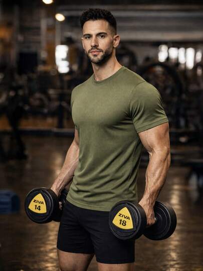 男士修身短袖T恤，运动健身训练上衣