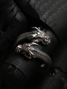1pc Unique Dragon Shaped Ring - Exquisite Dragon Design With Scales And Wings, An Ideal Fashion Accessory For Men, Unleash The Wild Side, Fashionable Accessory | Dragon Pattern | Excellent Craftsmanship - A - View 1