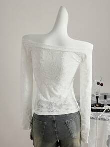 New Spring/Summer Off-Shoulder Fitted Women T-Shirt, Long Sleeve Women Tops, Summer Women Clothing - White - View 2