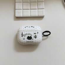 Minimalist Cartoon White Background Black Polka Dot Music Note Black Cat With Hanging Loop Earphone Case Suitable For AirPods Pro 2, Cute Apple 4, Minimalist 3 New Version 1/2 Generation, Women Earphone Protective Case - Black and White - View 3