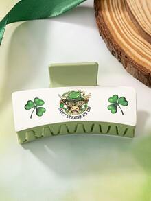 1 Pc PU Leather Green Clover Shamrock St. Patrick's Day Hair Claw Clip For Women - Multicolor - View 6