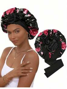 1pc Satin Bonnet, Silk Sleep Cap, Double Layer Hair Cap With Elastic Band, Suitable For Curly Hair Sleeping Cap - Aa - View 17