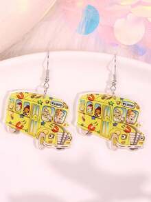1 Pair Cute Creative Unique Funny Versatile Lively Campus Series School Bus Acrylic Cartoon Opossum Earrings, Suitable For Women In Daily Life, Festivals, Commuting - Multicolor - View 2