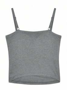 新款纯色修身女式吊带背心，休闲夏季款 - 深灰色 - 查看 8