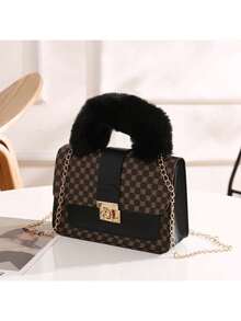 1 Peça Bolsa de Mão Estampada Floral Vintage, Bolsa Transversal Fofa com Corrente de Metal, Bolsa de Telefone Casual, Presente Ideal - Café - Visão 4