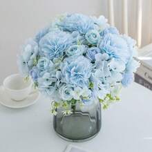 Conjunto com 80 peças de buquê artificial de rosas e hortênsias, plantas artificiais, flores artificiais, decoração de buquês, materiais para guirlandas, acessórios para caixas de doces, corsages, materiais para tiaras, decoração de festas de aniversário, decoração de casa, buquê de noiva, decoração de casamento, decoração de quartos, presente de Ano Novo, presente de Dia dos Namorados - Azul - Ver 6