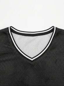 GRDR 夏季新款 V 领网眼 T 恤，男士健身日常穿着 - 黑色 - 查看 3