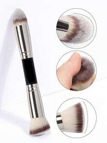 2pcs Twin Head Makeup Brush Set With Blush Brush Foundation Brush Finishing Brush Loose Powder Brush Makeup Tools For Traveling _ - Silver - View 2