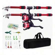 Kits de 2 cañas de pescar de 1,8 m, telescópicas y con carrete, cebo y accesorios - Rojo - Ver 1