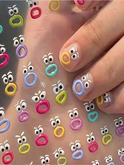 1sheet Mouth Monster Relief Nail Sticker Big Mouth Monster Eyes 3D Jelly Nail Sticker Face Nail Sticker Cartoon Sticker