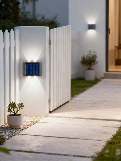 1/2pcs Outdoor Solar Wall Light, 4 LED Dual Row Lamp Beads Solar Spotlight, Light Sensor Function LED Night Light, White/Warm Light Portable Installation Stair Light, Lighting Path Light, Wireless, Zero Power Consumption Solar Panel Charging, Built-In Rechargeable Ni-MH Battery Rechargeable Lamp, Yard Lighting Fixture, Camping Decor Lighting, Ramadan Decor, Patio Decor, Valentine's Day Decor, Mother's Day Decor, Back To School, Christmas, Halloween Lighting Gift