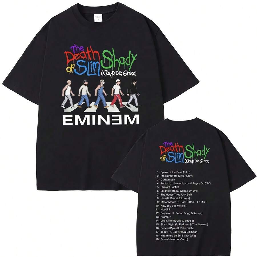 Limited Hip Hop Rapper Eminems The Death Of Slims Shadys T Shirts Men Women Cotton Oversized Tshirt Mal - 黑色 - 查看 1
