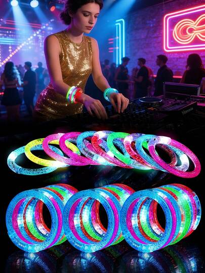 20pcs LED Light Up Bracelets, Multi-Color Glow In The Dark Party Supplies, Colorful Flashing Bracelets, Glow In The Dark Party Supplies, Birthday Gifts, Goody Bag Fillers, Pool Party Giveaways,Boys And Girls' Favorite.Random Colors-Reference Actual Photographs, Essential For Music Festival, New Year's Carnival Light Up Gifts, Christmas, Christmas Gifts And New Year Gifts