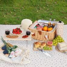 Dgsdhsdg HappyPicnic Picnic Basket For 2 Handmade Wicker Picnic Set With Folding Table And Waterproof Blanket Large Insulated Picnic Basket With Wine Bag And Cutlery Kit For Picnic Camping Holidays Flower - White Flower - View 2