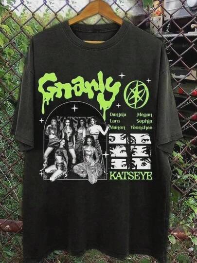 T-Shirt Plus Size Women's Katseye Gnarly T-Shirt, Katseye Member Shirt,Women's Lightweight T-Shirt, Black Casual Short Sleeve Top, Versatile For Summer, Perfect New Year Gift