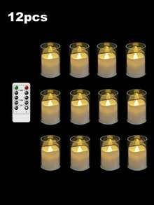 12/24-Piece Pack Of Transparent LED Teacup Candles With Remote Control Timer, Made Of Acrylic, Battery Powered, Suitable For Valentine's Day, Weddings, Home Decorations, And Party Decorations (Batteries Included). - trắng - Xem 9