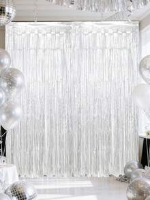 2 piezas Cortina con flecos para fiesta, Cortina decorativa de fondo plateado mate para fiesta, Decoración para cumpleaños y bodas, Cortina de flecos de lentejuelas metálicas, Accesorios para photocall para compromiso, baby shower, celebración, Decoración de fondo, Decoración para baby shower, Suministros para fiesta de revelación de género, Recuerdos de fiesta - Plata mate - Ver 7