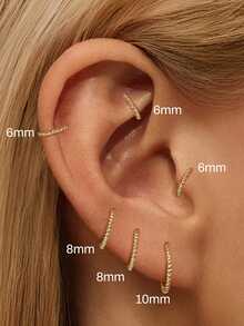 1 Pair S925 Sterling Silver Twisted Hoop Earrings, Classic Twisted Ear Cuff Earrings, Gold Plated Hypoallergenic Stud Earrings Suitable For Cartilage, Earlobe, Helix - Single Earring - View 1