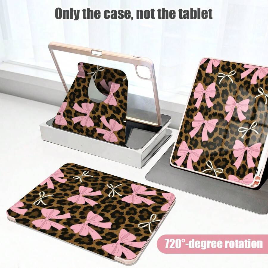 1pc Leopard Print & Pink Bow Combination Flip Cover Desk Protective Case With Pen Slot, Compatible With IPad 11 2025/10.9/10.2/Air 5th Gen/Pro 11/10th Gen/9.7/Air 2/IPad (7th Gen)/IPad (8th Gen)/IPad Air 4/5/Pad Pro 11/IPad 10th Gen 10.9 Inch (2022), Smart Protective Cover, Suitable For IPad Air 13 (M3 2025)/Pad Air 11 (M3 2025), Support 7/S8/S9/S6/S7+/S8+/S7FE/A7/A8/A9+/A11/A11+/S11 - Multicolor - View 1