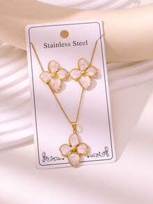 2026 New Handmade Oil Drip 3 Pieces Set, 304 Stainless Steel Gold-Plated Earrings, Necklace Jewelry Set, Fashionable INS Style, Non-Fading, Suitable For Daily Commute/Party Occasions - Flower Style - View 4