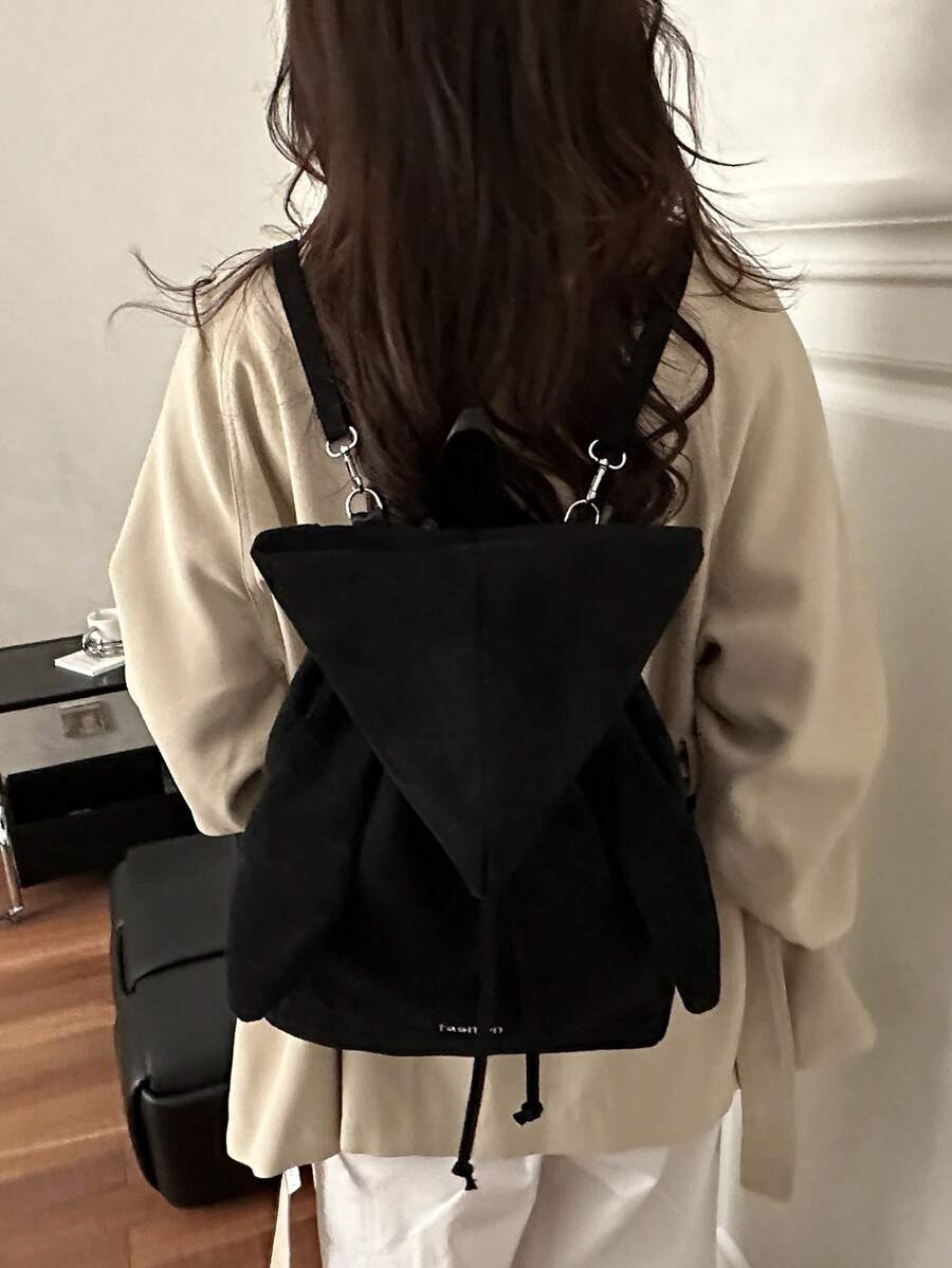 2023 New Casual Large Capacity Rabbit Ear Backpack, Versatile Commuter Backpack, Retro Style For Spring & Autumn - Black - View 1