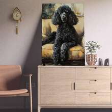 1pc Elegant Poodle Oil Painting Style Art Mural Print, Wood Frame Wall Art, Room Decor, Living Room Bedroom Easter Decoration - Friends And Family, Ready To Hang - Framed - View 6