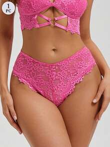 1件装女士性感蕾丝内衣内裤 - 玫紅色 - 查看 1