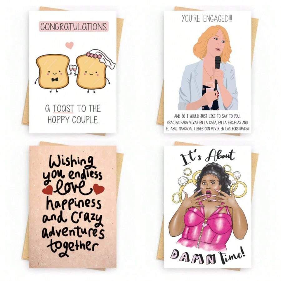 1 Pc Wedding Card, Congratulations Card, Toast, Happy Couple (Including Envelope), Small Business Supplies, Thank You Card, Birthday Gift, Card, Unique Items, Gift Card - Single Piece - View 1