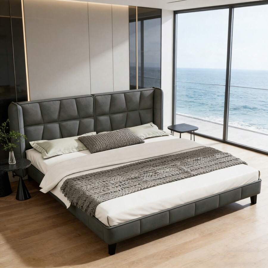 Bases e fundações de camas - Cinza + Veludo + 180cm*200cm - Ver 1