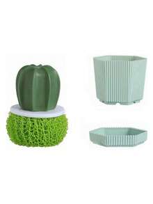 1pc Cactus Shaped Kitchen Cleaning Brush, Creative Potted Plant Scrub Brush With Handle, Nano Cleaning Ball Decontamination Tool, Suitable For Cleaning Dishes, Pots, Bowls, Cups - Multicolor - View 14