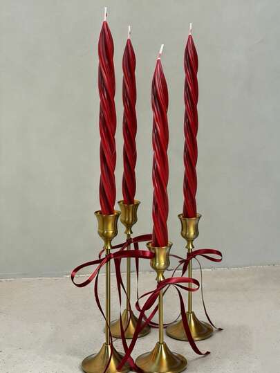 4/3/2pcs Retro Romantic Wave-Shaped Pointed Long-Rod Scented Candles, Twisted Long-Rod Candles, Containing Rose Fragrance, Burning For A Long Time, Made Of Soybean Wax And Beeswax, Are Ideal Gifts For Valentine's Day, Candle Decoration Center, Ramadan Decoration In The Middle East, Eid Al-Fitr Gift, Luxury Decoration Of Hotel Banquet Hall, Home Decoration, Female Gift And Winter Gift.