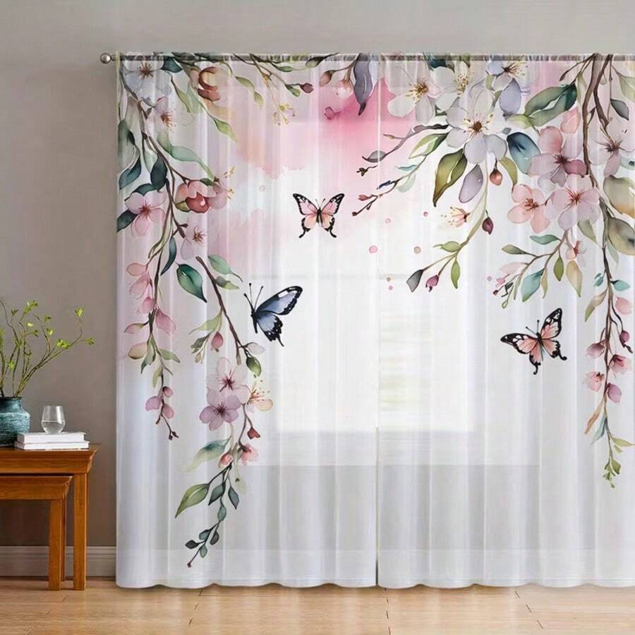 Bộ 2 rèm trang trí nhà cửa họa tiết hoa dại mùa xuân, thích hợp cho nhà bếp, quán cà phê, phòng khách, phòng ăn, ban công, sân vườn, phòng ngủ. - Nhiều màu - Xem 1