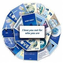 50张原创蓝色INS风格日记贴纸 - 文学英文拼贴画，防水装饰笔记本和水杯 - 50PCS - 查看 10