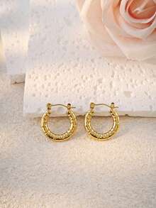 10 pares de juego de pendientes de varios estilos y tamaños para mujeres. Pendientes redondos retorcidos con sensación de lujo premium, resistentes a la decoloración y al agua, de acero inoxidable con forma de C para chicas, estilo europeo y americano INS. - Dorado - Ver 11