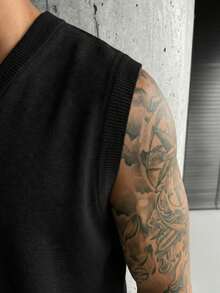 GRDR Áo vest nam không tay cổ chữ V màu xám nhạt trơn, dáng ôm, thời trang thường ngày, đa năng, thích hợp mặc hàng ngày, dành cho mùa xuân/hè. - màu đen - Xem 5