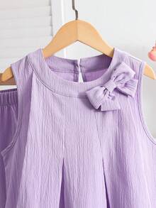 2pcs/Set Fashionable & Elegant Sleeveless Top And Straight Leg Pants Set For Tween GirlsSummer - Mauve Purple - View 4